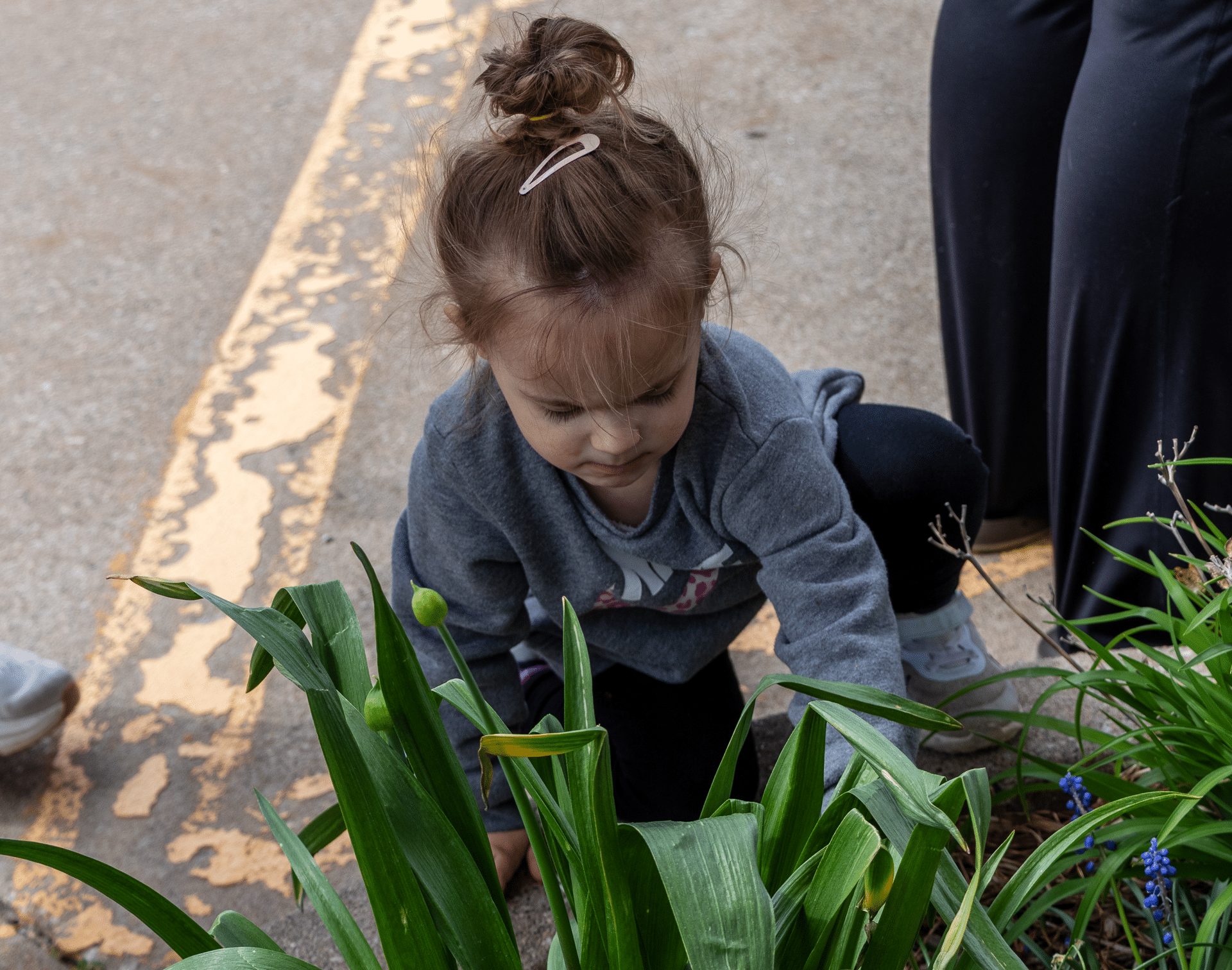 A child reaches for green plants, surrounded by caring adults—growing together in hope and community. - Muscatine Church of Christ