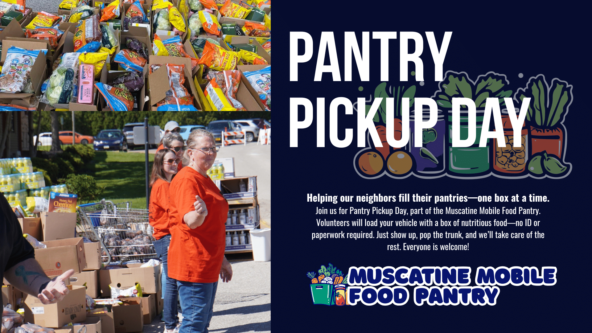 volunteers sharing groceries with neighbors at our food pantry—nourishing hope and community together. muscatine church of christ